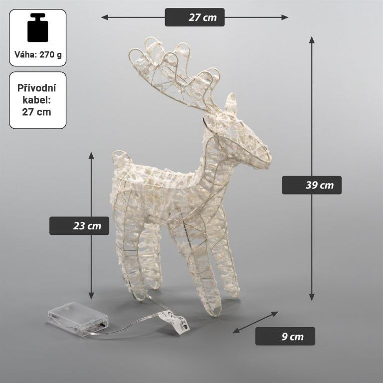 Zestaw błyszczących reniferów, 45 diod LED, z zegarem, na ba